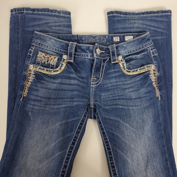 Miss Me embrroidered, rhinestone, studded signature boot cut jeans size 25 - Picture 5 of 14